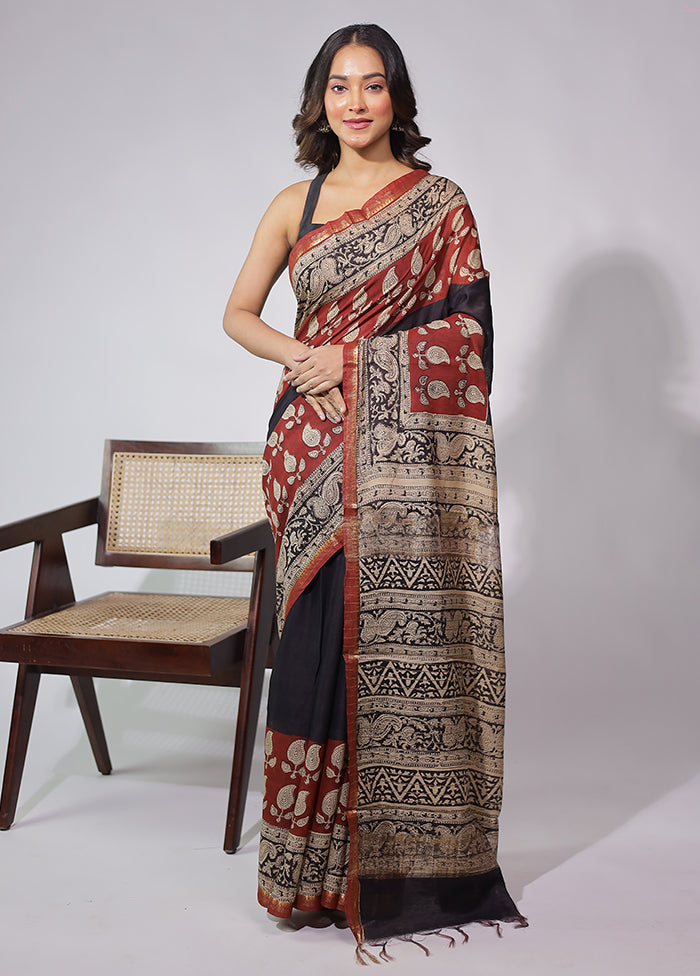 Black Chanderi Cotton Saree With Blouse Piece