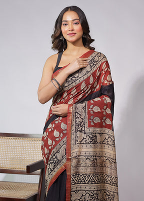 Black Chanderi Cotton Saree With Blouse Piece