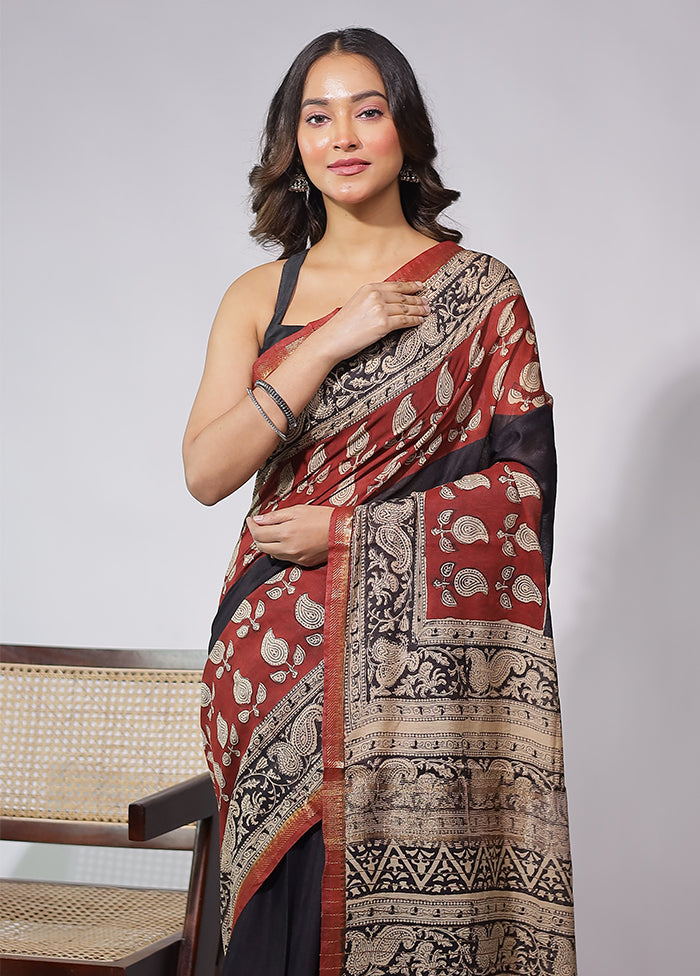 Black Chanderi Cotton Saree With Blouse Piece