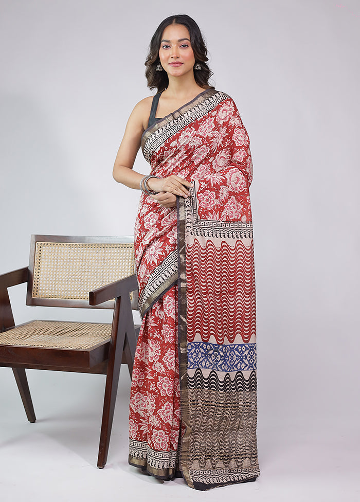 Maroon Chanderi Cotton Saree With Blouse Piece