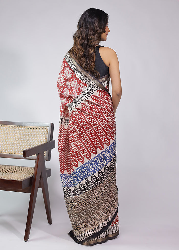 Maroon Chanderi Cotton Saree With Blouse Piece