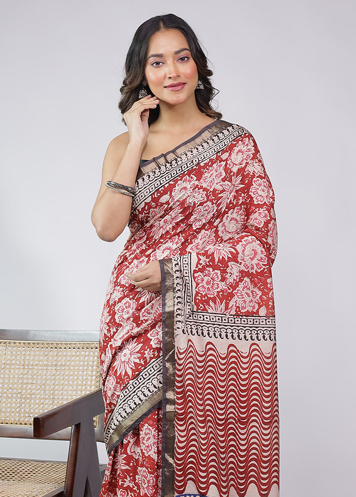 Maroon Chanderi Cotton Saree With Blouse Piece