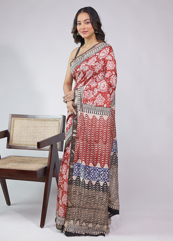 Maroon Chanderi Cotton Saree With Blouse Piece