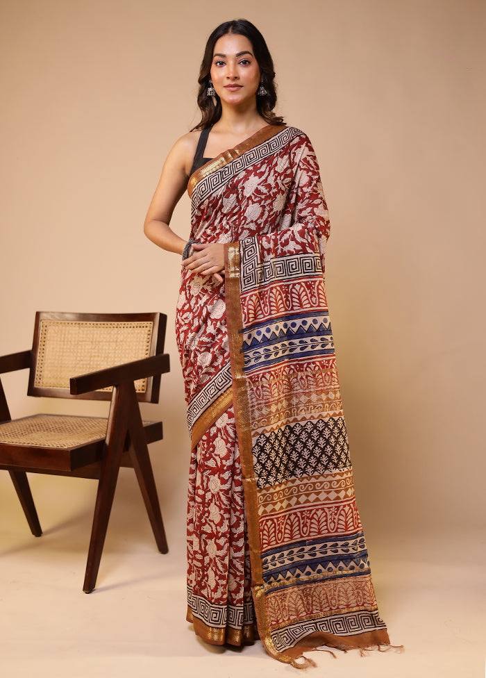 Maroon Chanderi Cotton Saree With Blouse Piece