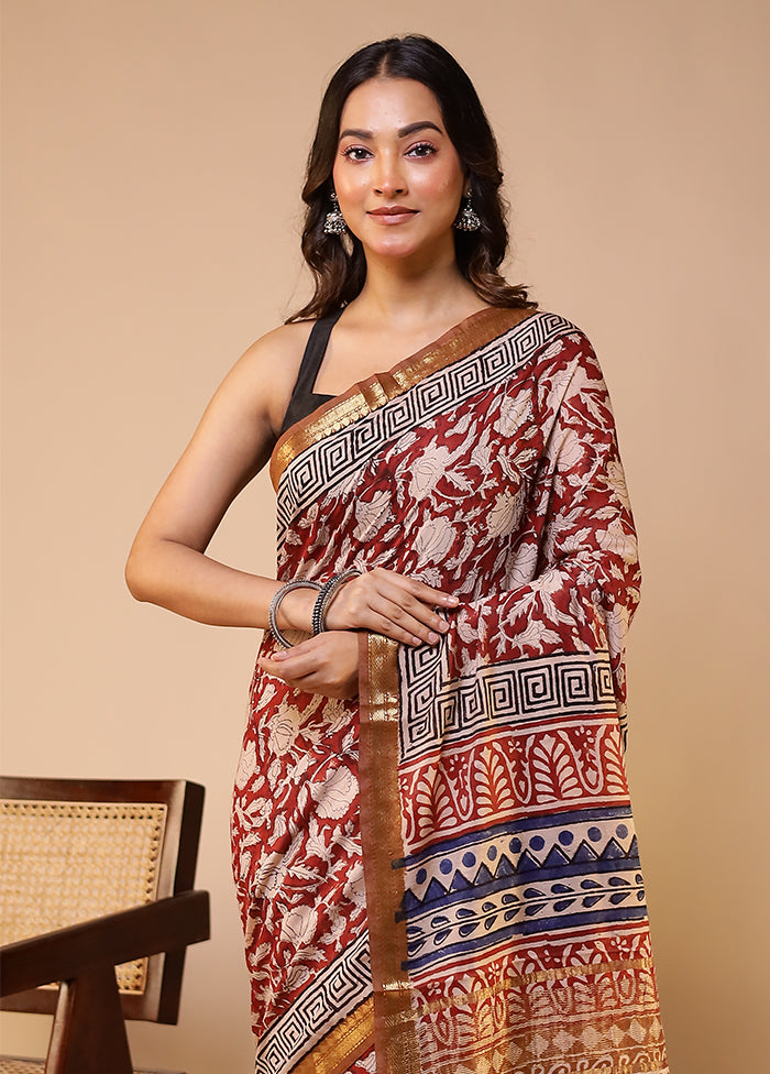 Maroon Chanderi Cotton Saree With Blouse Piece