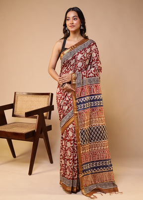 Maroon Chanderi Cotton Saree With Blouse Piece