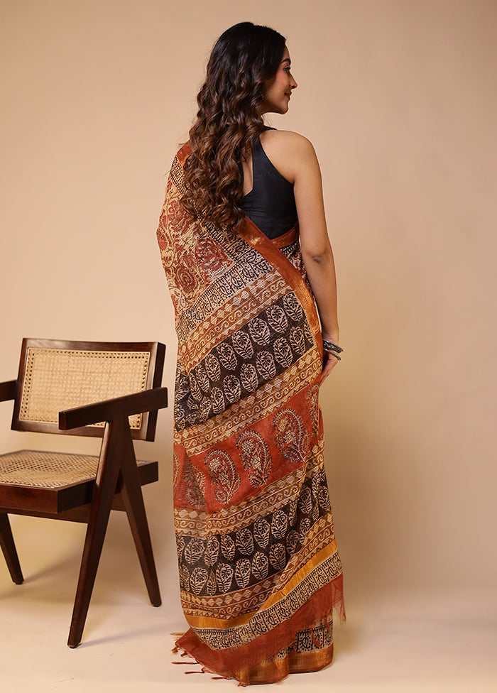 Cream Chanderi Cotton Saree With Blouse Piece