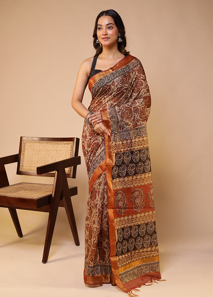 Cream Chanderi Cotton Saree With Blouse Piece