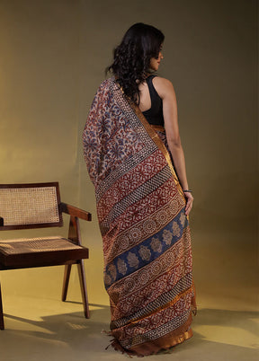 Cream Chanderi Cotton Saree With Blouse Piece