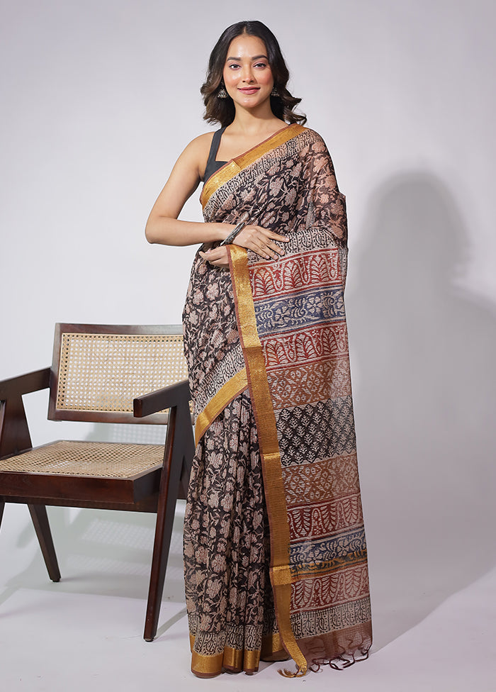 Black Chanderi Cotton Saree With Blouse Piece