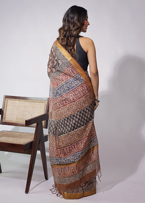 Black Chanderi Cotton Saree With Blouse Piece