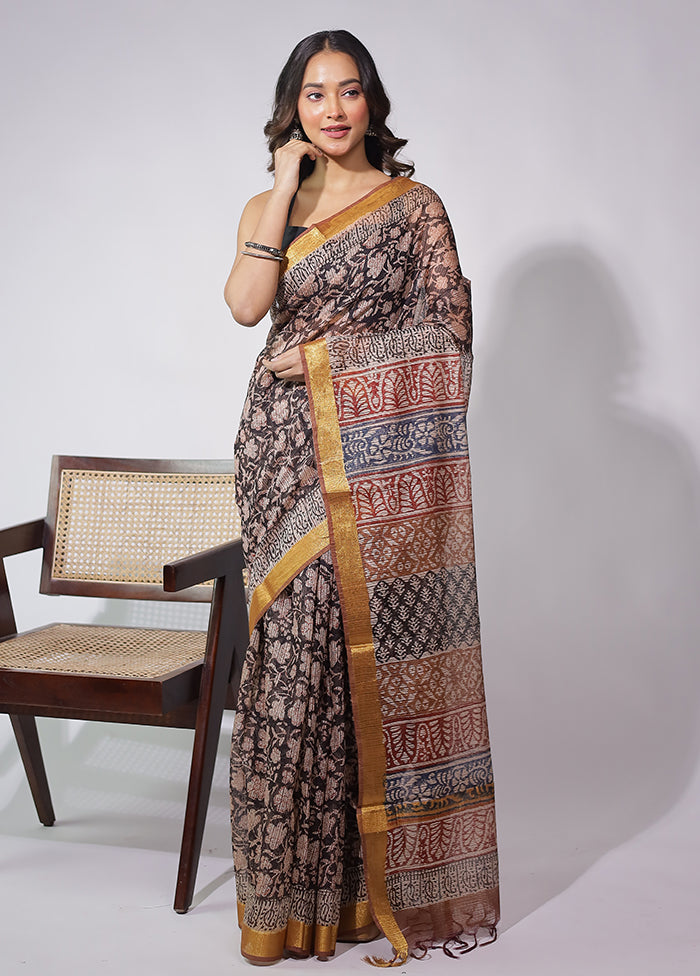 Black Chanderi Cotton Saree With Blouse Piece