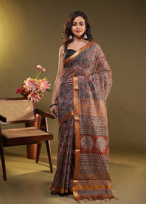 Black Chanderi Cotton Saree With Blouse Piece