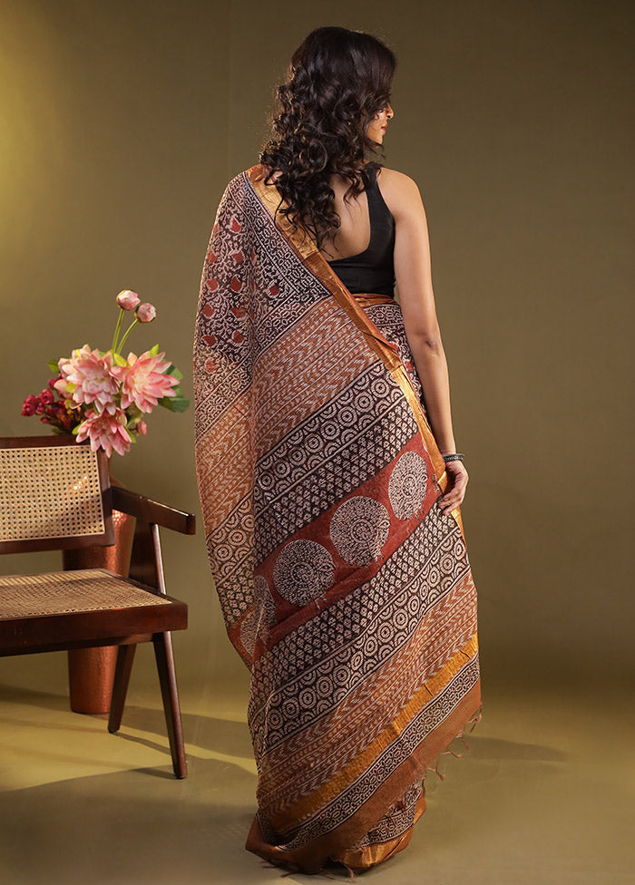 Black Chanderi Cotton Saree With Blouse Piece