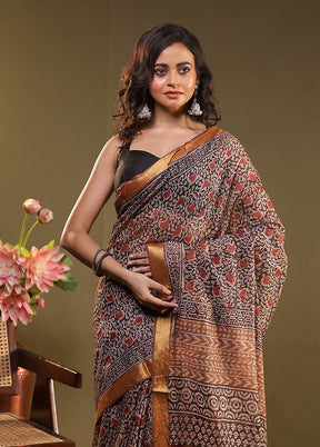 Black Chanderi Cotton Saree With Blouse Piece