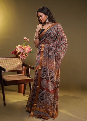 Black Chanderi Cotton Saree With Blouse Piece