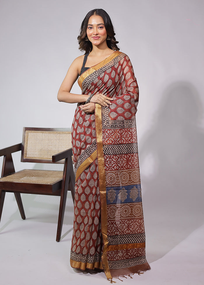 Maroon Chanderi Cotton Saree With Blouse Piece