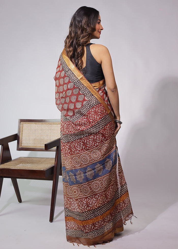 Maroon Chanderi Cotton Saree With Blouse Piece