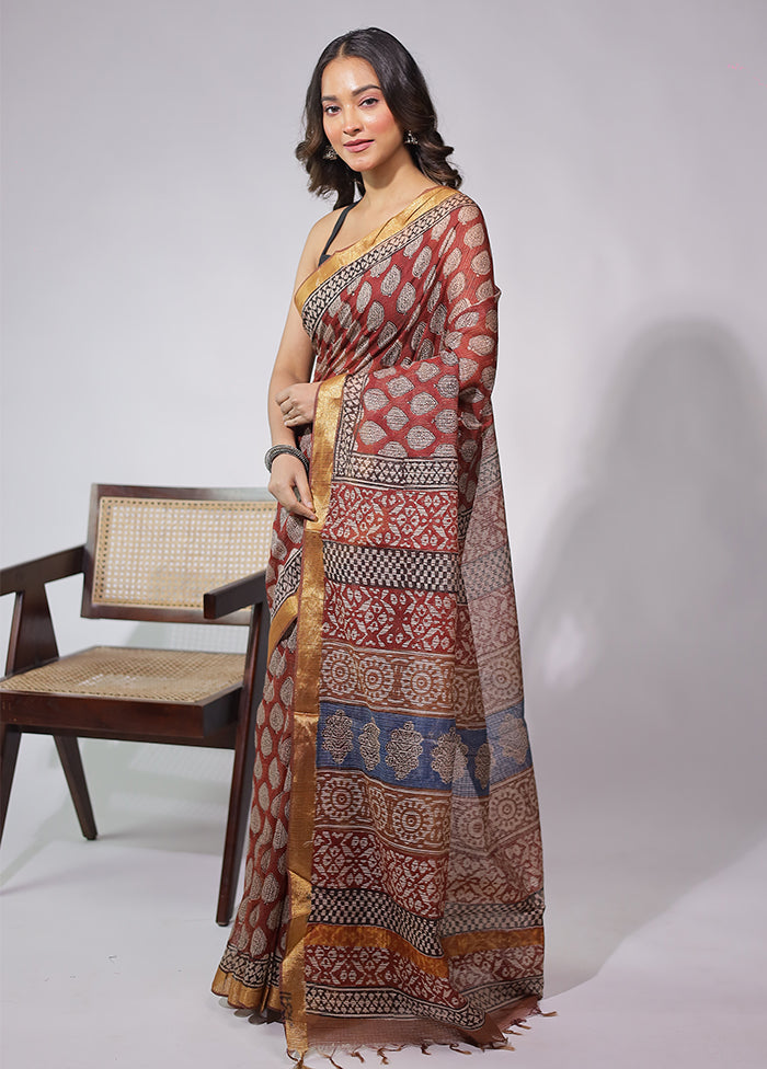 Maroon Chanderi Cotton Saree With Blouse Piece