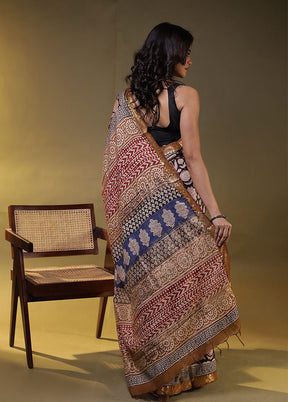 Black Chanderi Cotton Saree With Blouse Piece