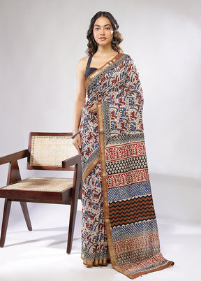 Cream Chanderi Cotton Saree With Blouse Piece