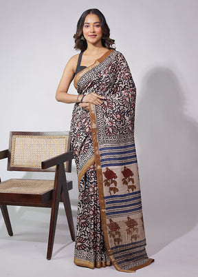 Black Chanderi Cotton Saree With Blouse Piece