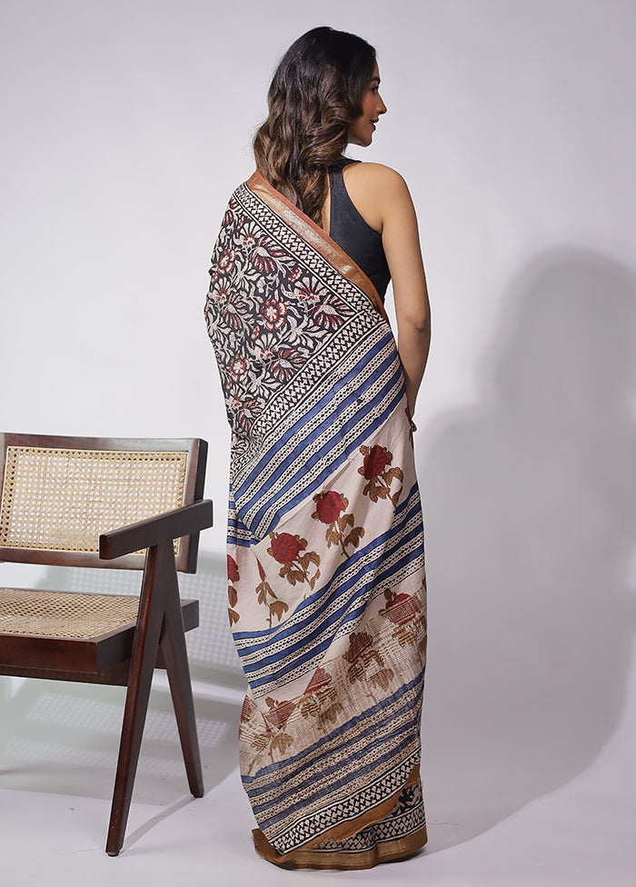 Black Chanderi Cotton Saree With Blouse Piece