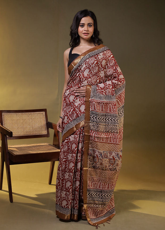 Maroon Chanderi Cotton Saree With Blouse Piece