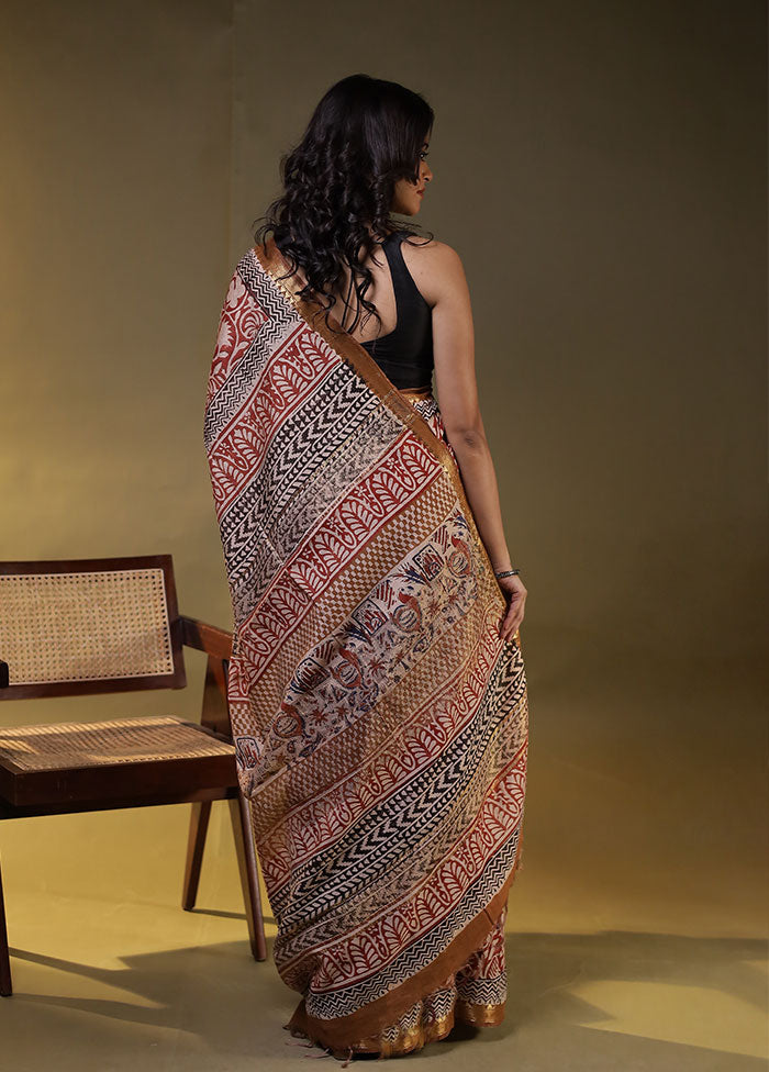 Maroon Chanderi Cotton Saree With Blouse Piece