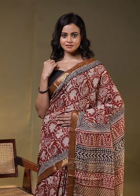 Maroon Chanderi Cotton Saree With Blouse Piece