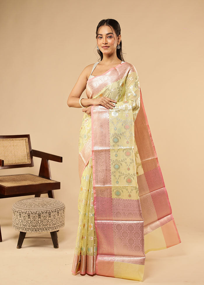Yellow Cotton Saree With Blouse Piece