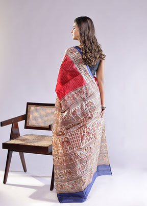 Red Printed Pure Silk Saree Without Blouse Piece