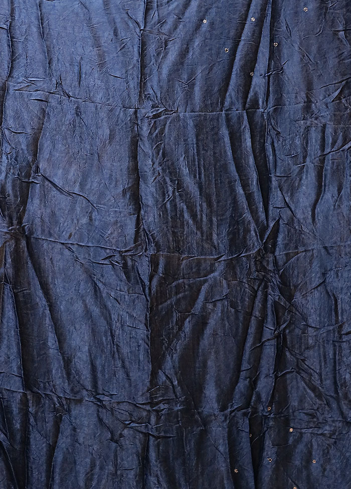 Blue Printed Pure Silk Saree Without Blouse Piece