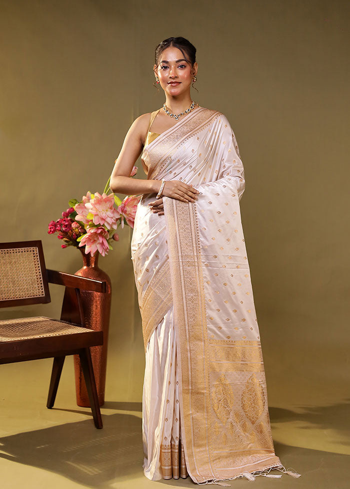 White Dupion Silk Saree With Blouse Piece