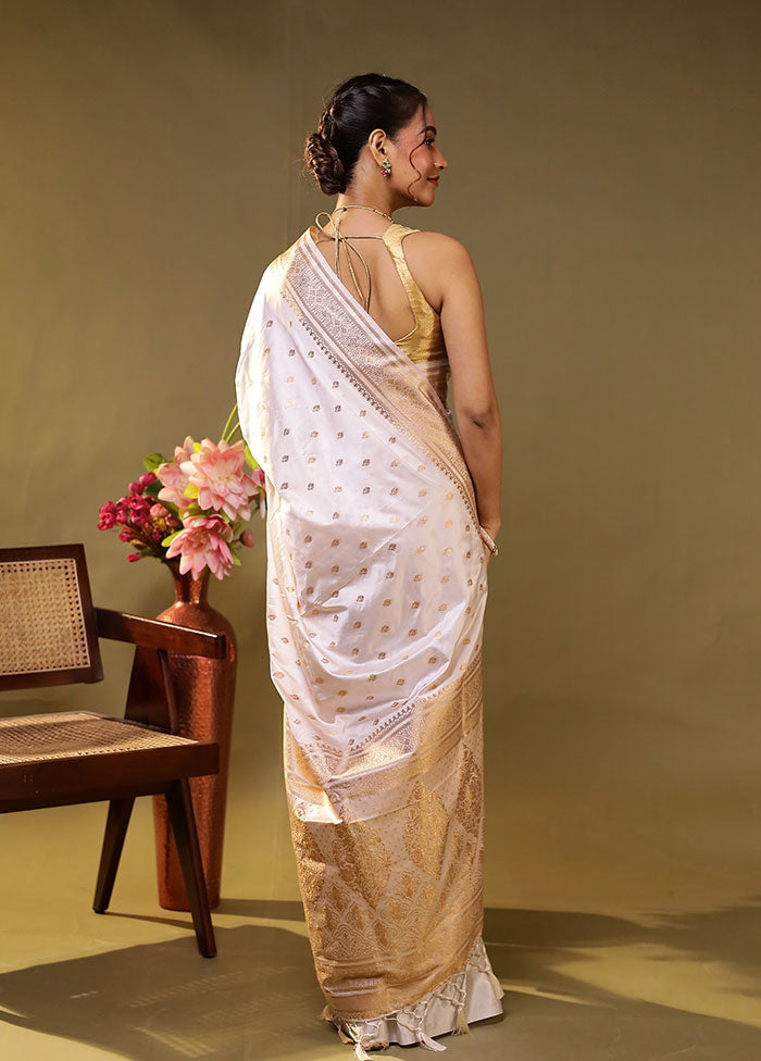 White Dupion Silk Saree With Blouse Piece