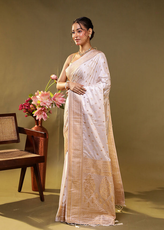 White Dupion Silk Saree With Blouse Piece