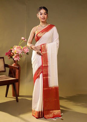 White Dupion Silk Saree With Blouse Piece