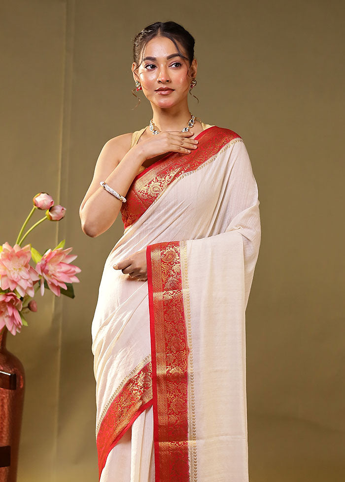 White Dupion Silk Saree With Blouse Piece