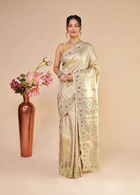 Gold Handloom Kanchipuram Pure Silk Saree With Blouse Piece