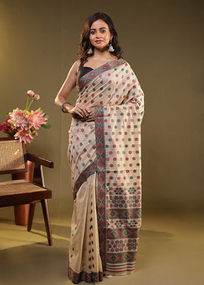 Cream Assam Silk Saree With Blouse Piece