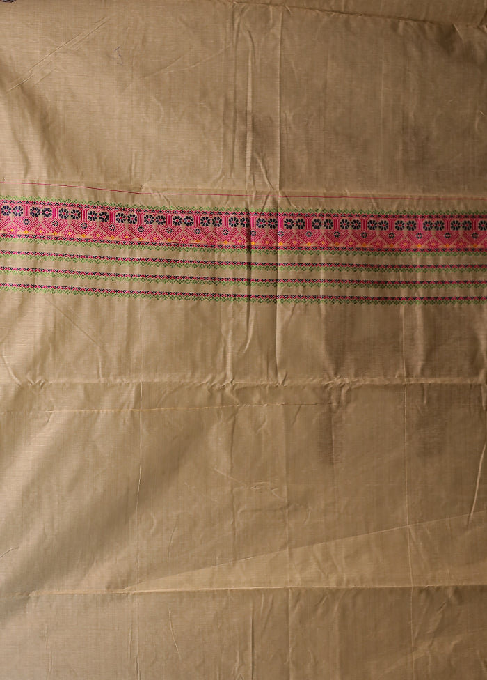Cream Assam Silk Saree With Blouse Piece