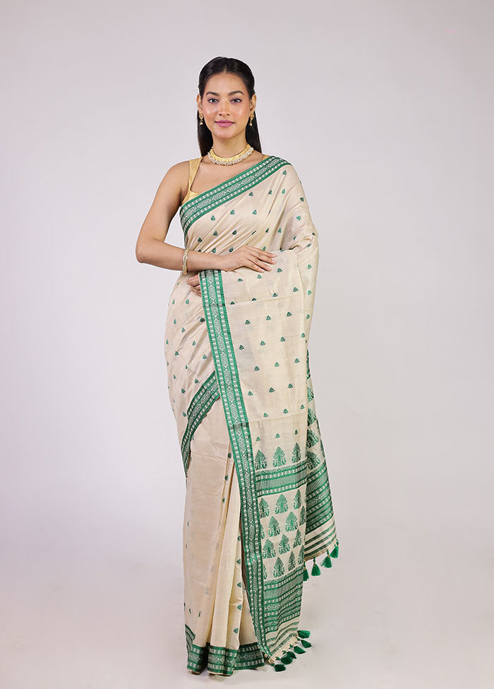 Phuljhari Jodi – Cream Assam Silk Saree & Green Cotton Kurta Set