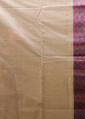 Cream Assam Silk Saree With Blouse Piece