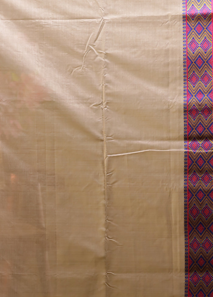 Cream Assam Silk Saree With Blouse Piece