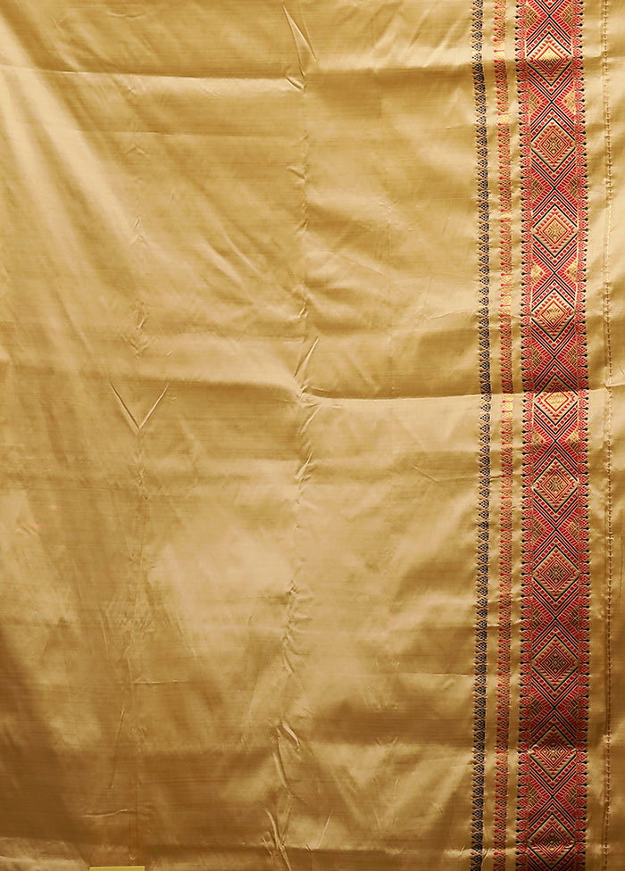 Cream Assam Silk Saree With Blouse Piece