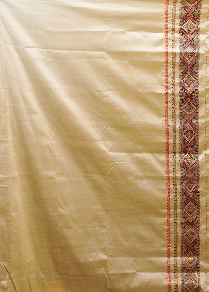 Cream Assam Silk Saree With Blouse Piece