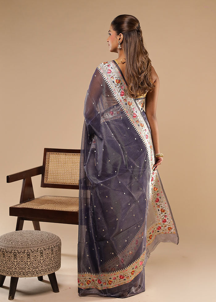 Blue Tissue Silk Saree With Blouse Piece