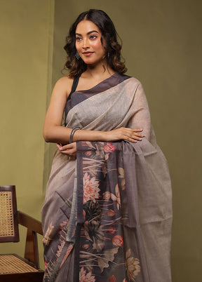 Grey Cotton Saree With Blouse Piece
