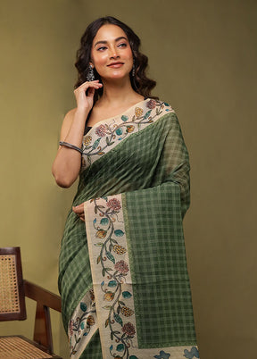 Green Cotton Saree With Blouse Piece