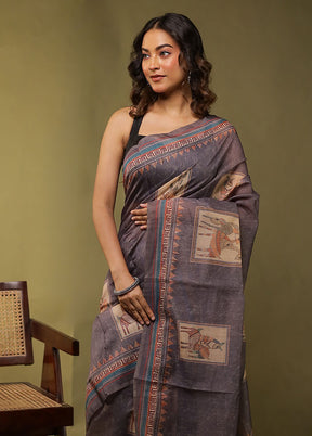 Grey Cotton Saree With Blouse Piece